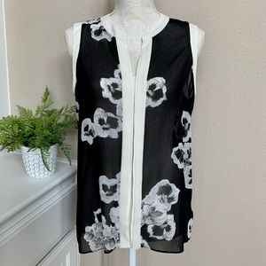 Ellen Tracy Sleeveless Floral Blouse L
